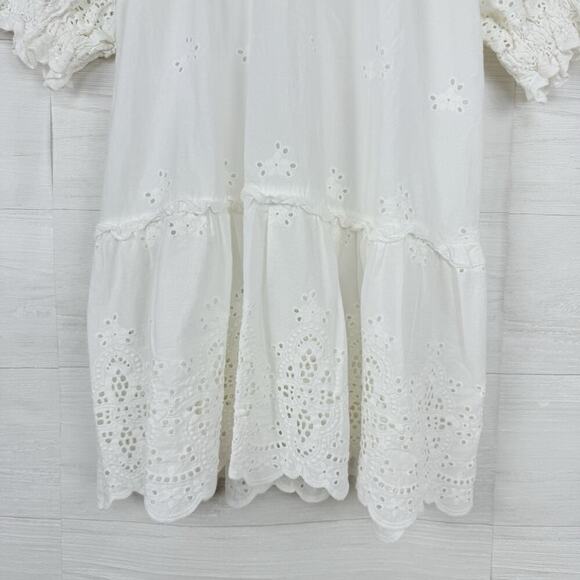 Tart Mia White Eyelet Dress Women L Ruffle Hem Peasant Dainty Cotton Cottagecore - Picture 6 of 15